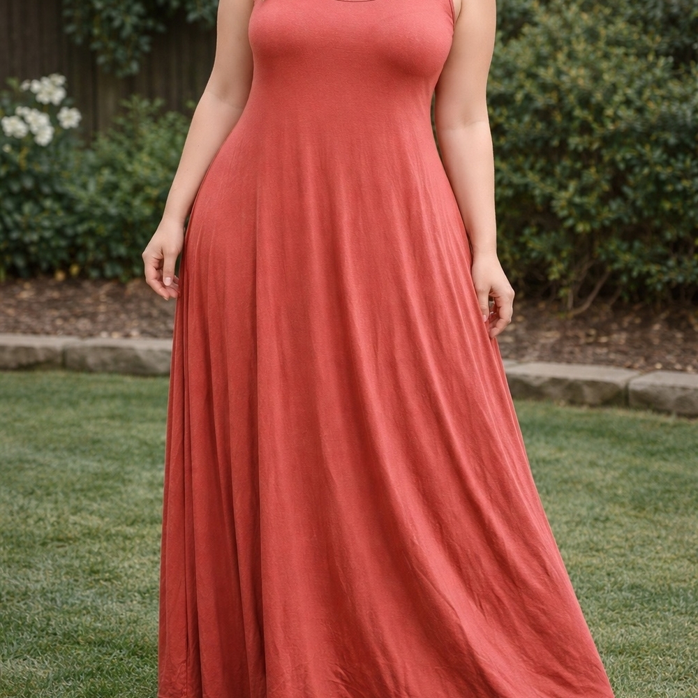 Ava & Viv Sleeveless Maxi Dress in Burnt Orange